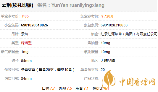 云煙軟禮印象多少錢(qián)一包 云煙軟禮印象香煙價(jià)格表圖一覽