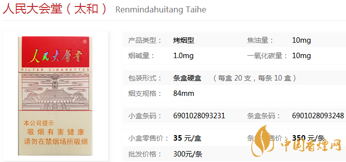 人民大會(huì)堂太和香煙價(jià)格表及圖片一覽2020