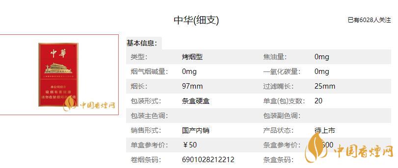 中華細(xì)支多少錢一包 中華細(xì)支香煙價(jià)格表圖2021